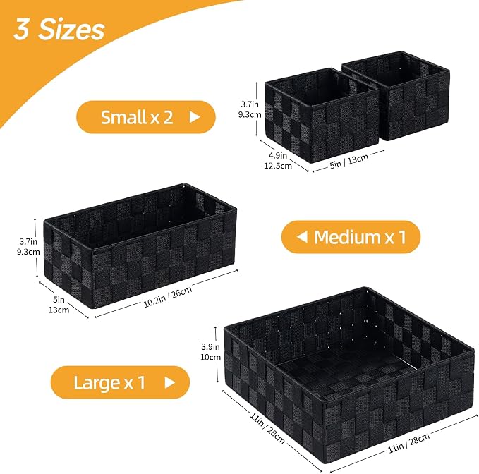 Posprica Small Black Baskets Cube Bin Container Tote, Woven Storage Baskets - Image 3