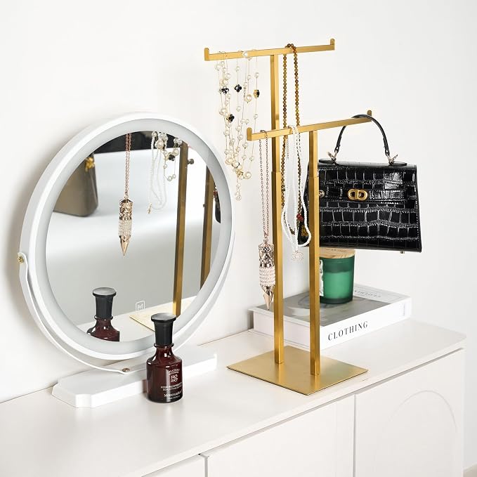 Purse Display Stand Jewelry Towers, Double T-Shaped Tabletop Stainless Steel - Image 3
