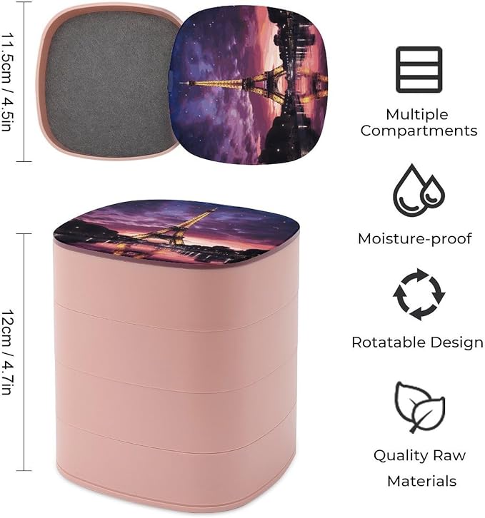 Purple Eiffel Tower Jewelry Box 360°Rotating Storage Boxes Small Travel Earring - Image 2