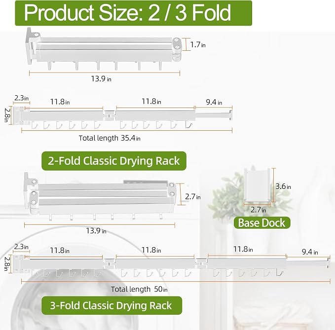 Clothes Drying Rack, Laundry Drying Rack Wall Mounted, 3-Fold Laundry Drying - Image 4