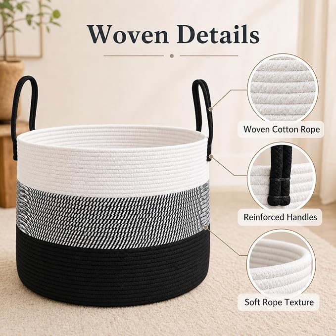 JMvicyroam 65L Extra Large Machine Washable Cotton Rope Blanket Basket | - Image 3