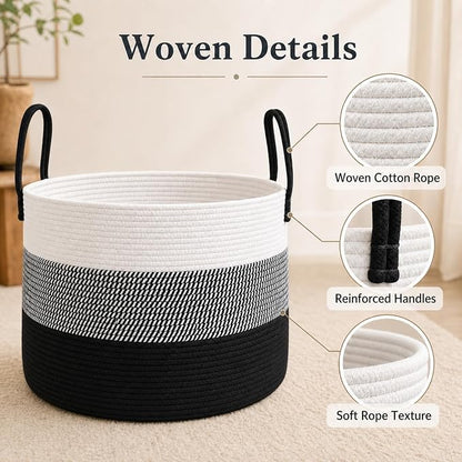 JMvicyroam 65L Extra Large Machine Washable Cotton Rope Blanket Basket | - Image 3