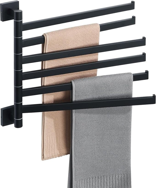 Alise 6 Arm Swivel Towel Rack, Matte Black Swivel Out Towel Bar, 13.86 Inch | by Alise