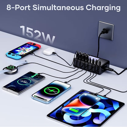 152W Charging Station, 8-Port Desktop USB-C & USB-A Charger Hub, 20W 4xUSB-C & - Image 3