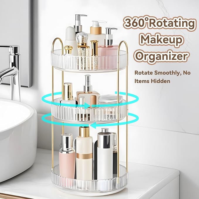360° Rotating Makeup Organizer for Vanity, 3 Tier Perfume Organizers - Image 4
