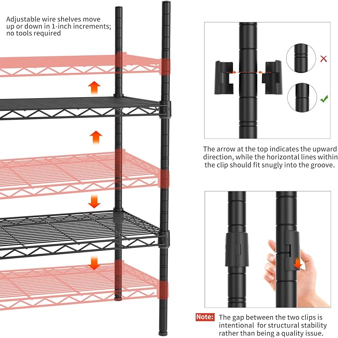 4 Tier Adjustable Storage Shelves, Heavy Duty Metal Utility Shelf 600LBS - Image 4