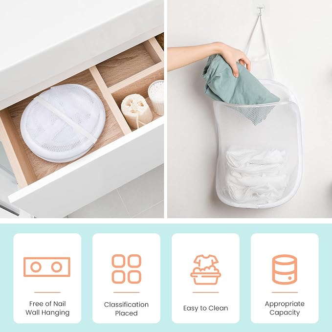 3 Pieces Hanging Laundry Hamper Laundry Bag to Hang Foldable Mesh Hamper Dirty - Image 4