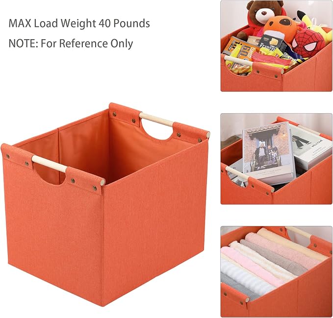 HOONEX Large Collapsible Storage Bins, Linen Fabric, Storage Baskets - Image 2