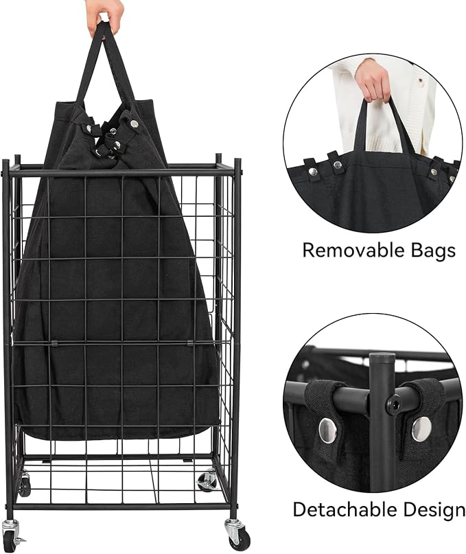 WOWLIVE Laundry Hamper with Wheels, Metal Wire Frame Rolling Laundry Basket - Image 6