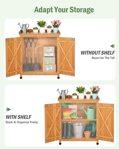 Outdoor Storage Cabinet with Metal Work Top|Waterproof Wooden Potting - Image 6