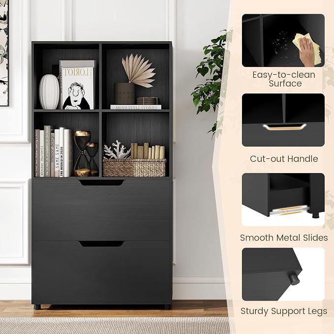 GOFLAME 4-Tier Bookcase with 2 Drawers, 51” Tall Bookshelf with 4-Cube Open - Image 6