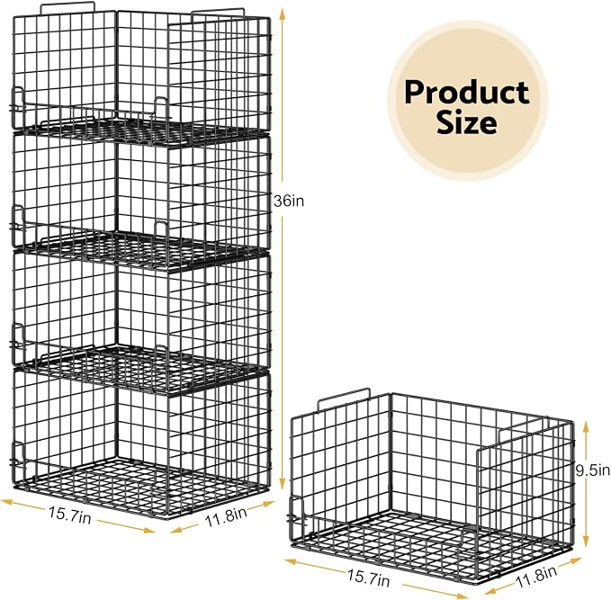 4-Tier Stackable Closet Organizers and Storage Basket - Image 6