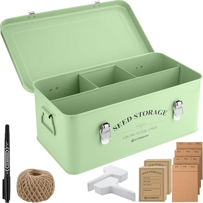 Seed Storage Box Organiser – Green Garden Seeds Tin by STOWBERRY