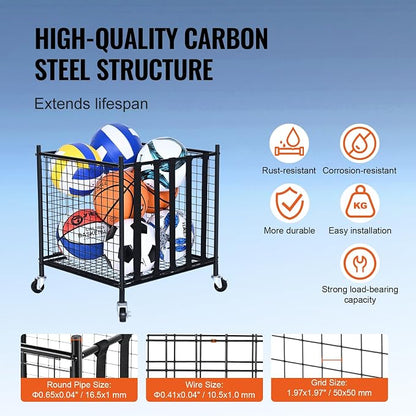 VEVOR Rolling Sports Ball Storage Cart, Lockable Basketball Cage - Image 5