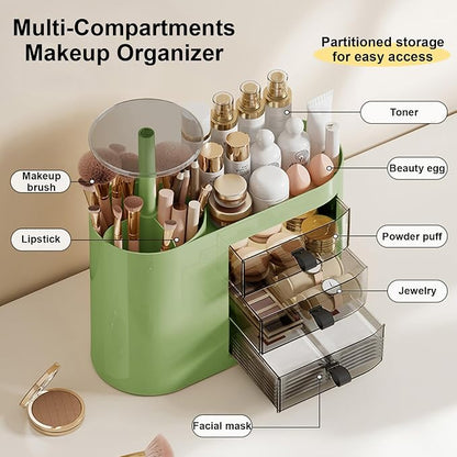 DASITON Makeup Organizer with 3 Drawers, Automatic Lifting Makeup Brush Holder - Image 2