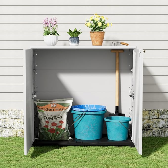 KINYING Outdoor Storage Cabinet Waterproof, 60 Gallon Resin Outdoor Storage Shed - Image 4
