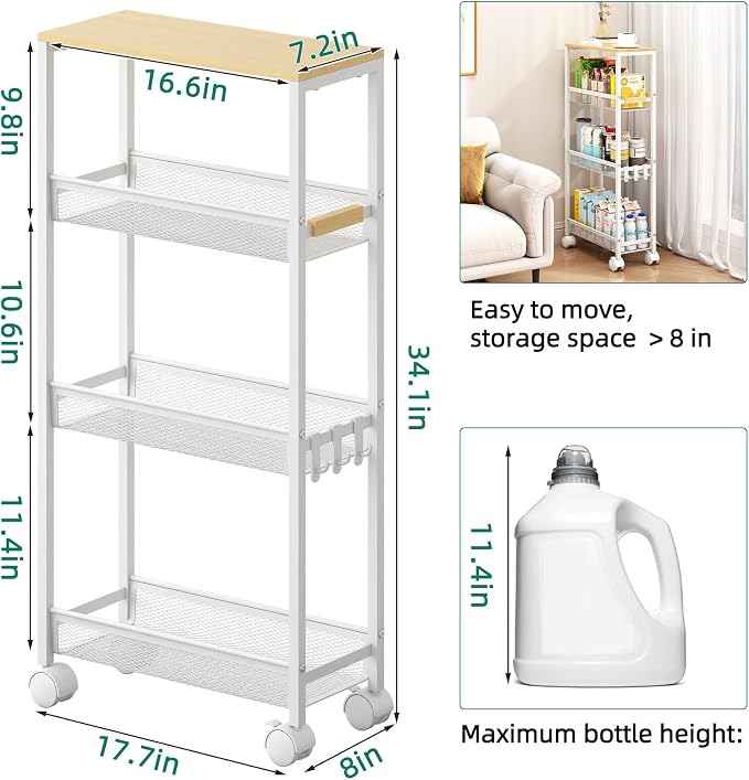 TIPGO Utility Slim Storage Cart, 4 Tier Rolling Cart - Image 5