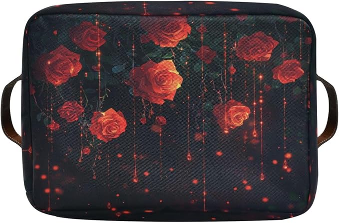 Red Roses Black Storage Bins Box Foldable Shelf Basket - Image 8
