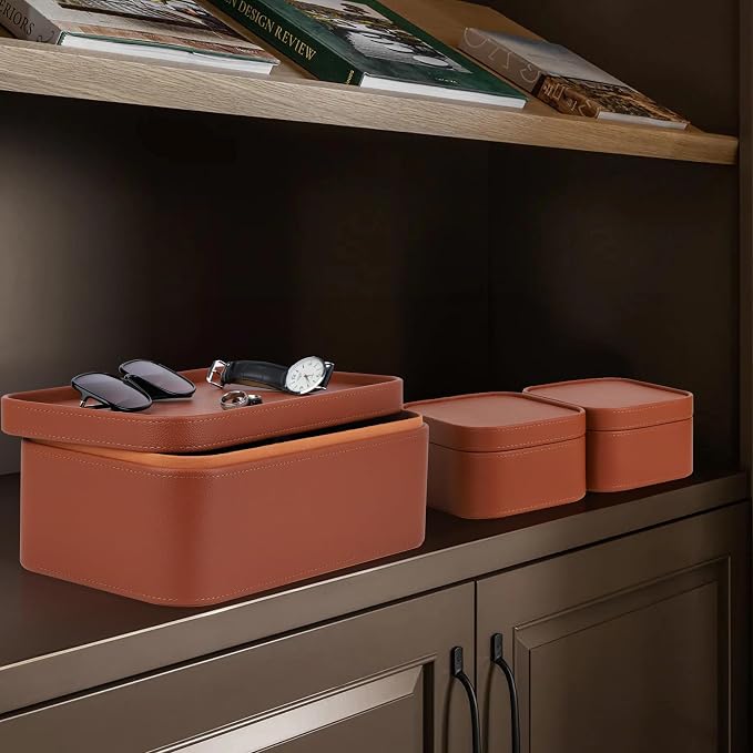 HofferRuffer Faux Leather Decorative Storage Boxes, Dust proof Storage Shelf - Image 6