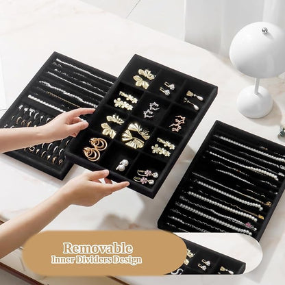 Large Velvet Jewelry Tray 2 Pack Stackable Jewelry Display Drawer Inserts Trays - Image 3