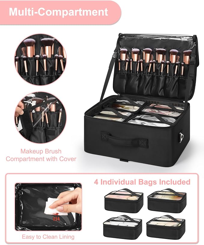 Relavel Extra Large Makeup Case and Clear Makeup Bag, Professional Cosmetic - Image 6