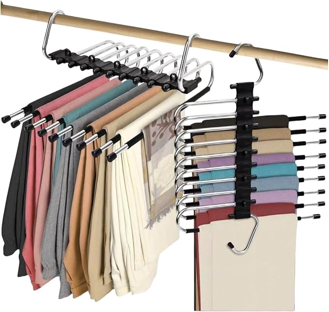 2Pack 9 Layers Foldable Pants Hangers Space Saving Trouser Hanger - Image 3