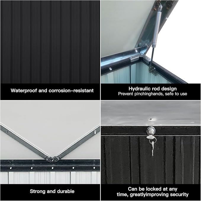 Outdoor Metal Storage Box, Lockable Weatherproof Deck Box, Heavy-Duty Terrace - Image 5