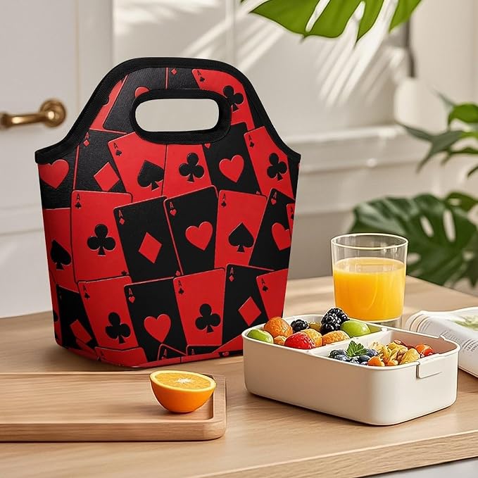 Playing Cards Red Black Ace Lunch Bag Cooler Bag Tote Bags | Reusable Portable - Image 8