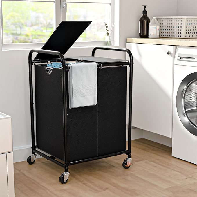 120L Laundry Sorter 2 Section, Rolling Laundry Basket by OLLDIDE