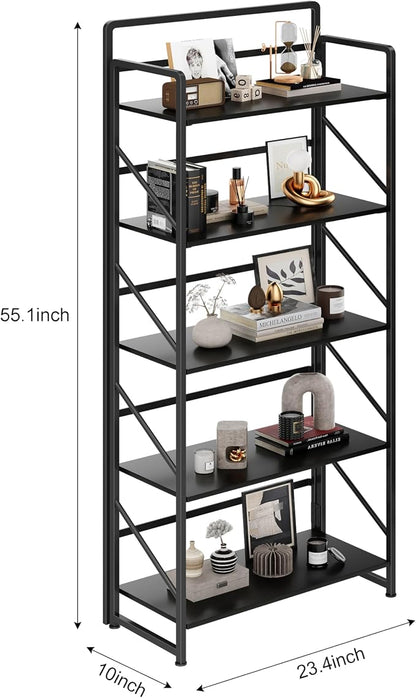 JSB No Assembly Folding Bookshelf, 5 Tier Industrial Metal Book Shelf - Image 3