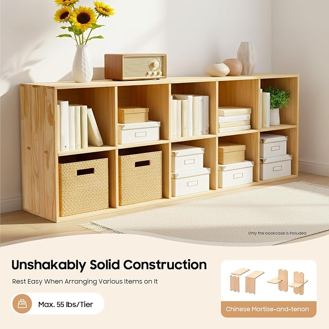 10 Cube Storage Shelf, 2-Tier Solid Wood Cube Storage Organizer, Vertical or - Image 4