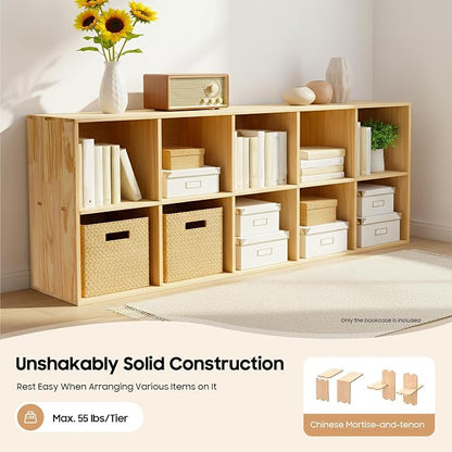 10 Cube Storage Shelf, 2-Tier Solid Wood Cube Storage Organizer, Vertical or - Image 4