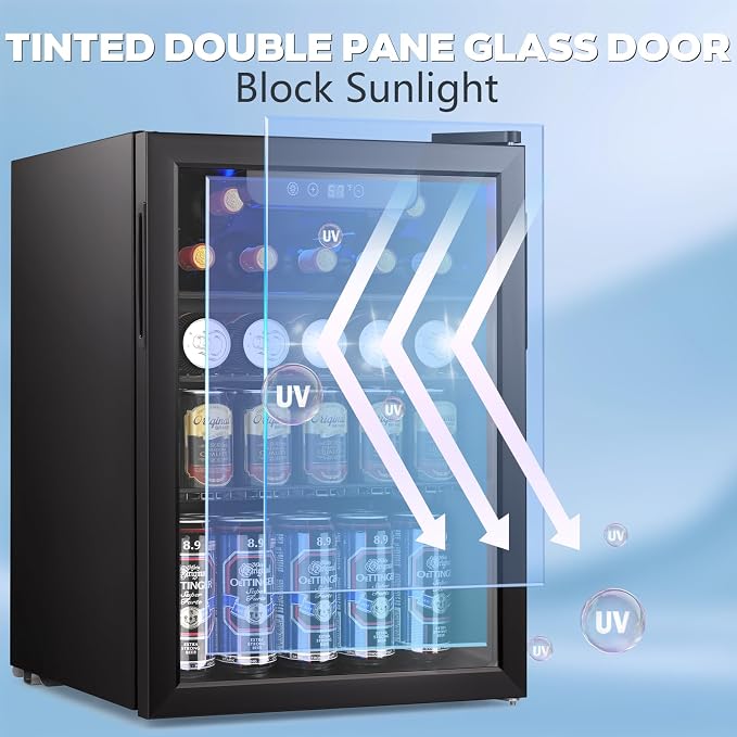2.7 Cu.ft Beverage Refrigerator Cooler, 95 Can Mini Fridge Glass Door - Image 7