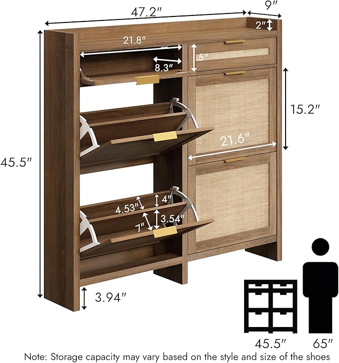 HOKYHOKY Large Rattan Shoe Storage Cabinet - Image 2