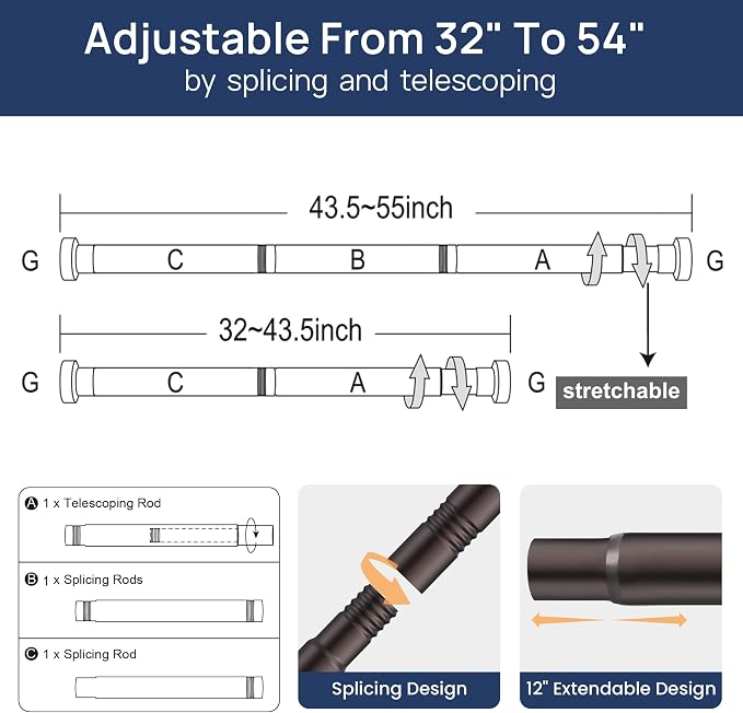 ENJOYBASICS 2 Pack Tension Curtain Rod, 32-54" Adjustable, Bronze | Secure Hold - Image 3