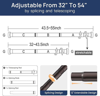 ENJOYBASICS 2 Pack Tension Curtain Rod, 32-54" Adjustable, Bronze | Secure Hold - Image 3