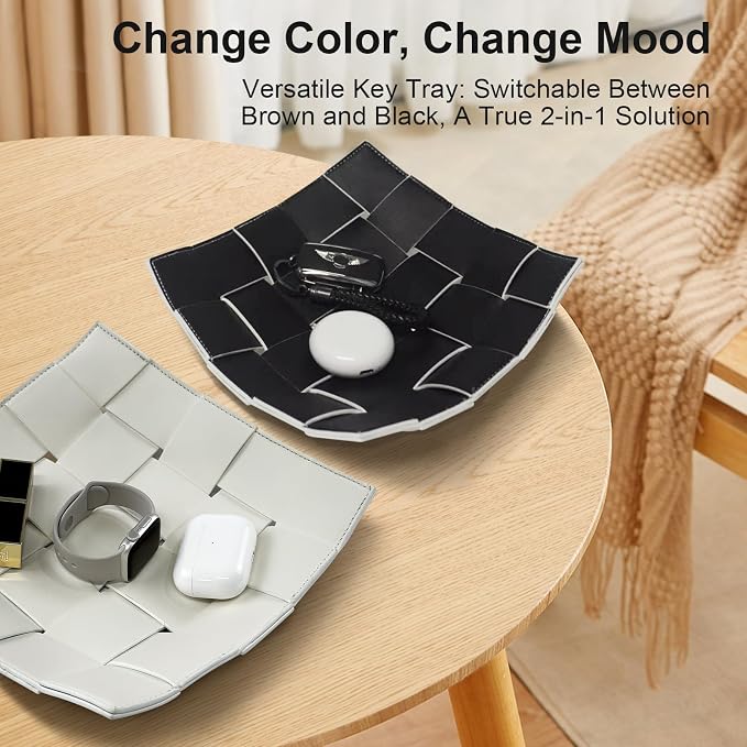 MSJGA Valet Tray for Men and Women PU Leather Key Holder Bowl for Entryway - Image 5