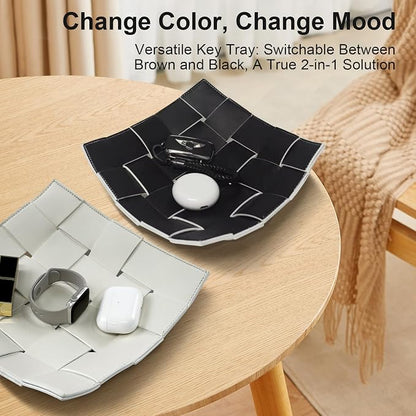 MSJGA Valet Tray for Men and Women PU Leather Key Holder Bowl for Entryway - Image 5