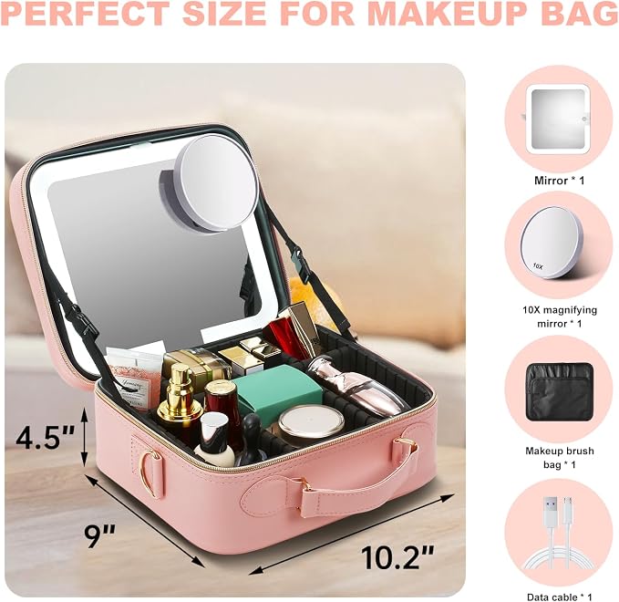 Mocado Travel Makeup Bag with LED Lighted Mirror, Travel Makeup Organizer - Image 7