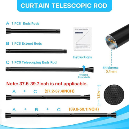 Black Spring Tension Curtain Rod 28-52 Inches, 7/8" Diameter Adjustable Shower - Image 2