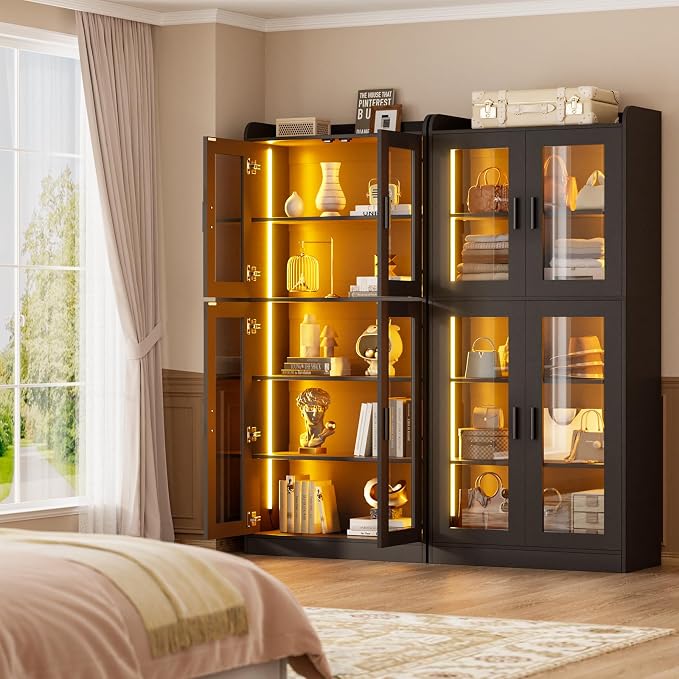 Unikito Display Cabinet with Glass Doors, Glass Display Case with 5-Tier - Image 5