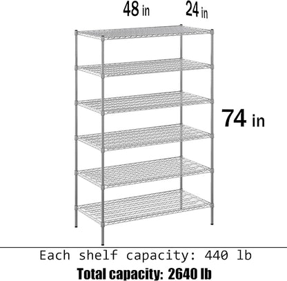 24" Deep x 48" Wide x 74" Height Wire Shelving Kit | 6-Tier | NSF Commercial - Image 3