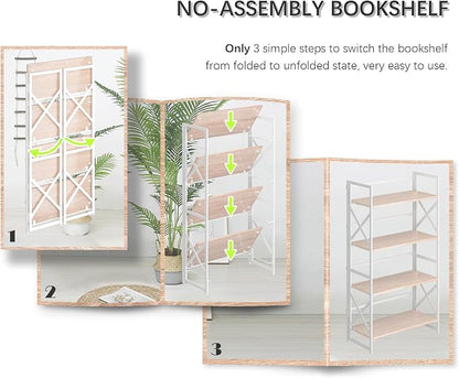 4NM 4 Tiers No Assembly Book Shelves, 41.3" H Folding Bookshelf Bookcase Open - Image 6