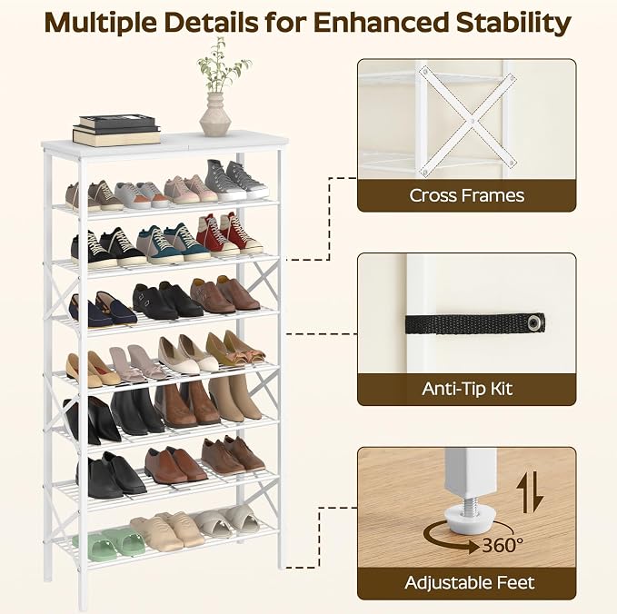 YATINEY 8 Tier Shoe Rack, Shoe Storage Organizer, Large Capacity Shoe Shelf - Image 7