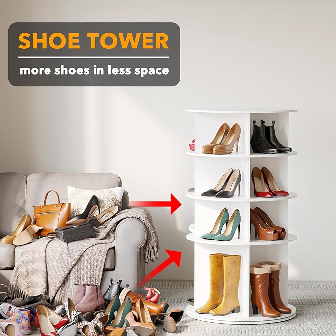SpaceAid Rotating Shoe Rack 4 Tier Organizer, High Bottom Design Shoe Tower - Image 3