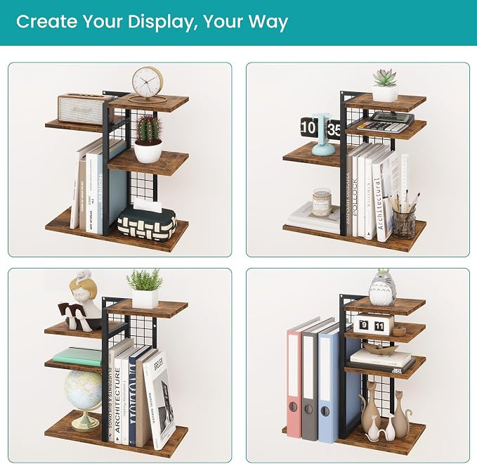 ELITEROO Desktop Shelf Organizer, 4-Tier Wooden Desk Bookshelf, Small Tabletop - Image 5