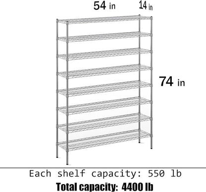 14" Deep x 54" Wide x 74" Height Wire Shelving Kit | 8-Tier | NSF Commercial - Image 3