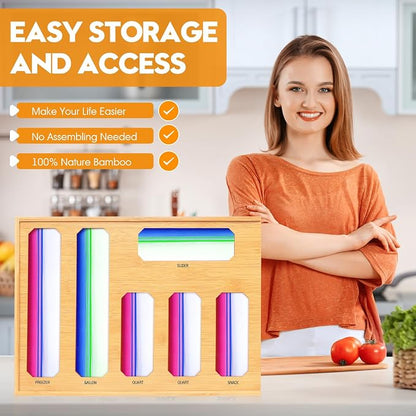 Bamboo Ziplock Bag Organizer for Kitchen Drawer & Wall Mount, Food Storage - Image 7