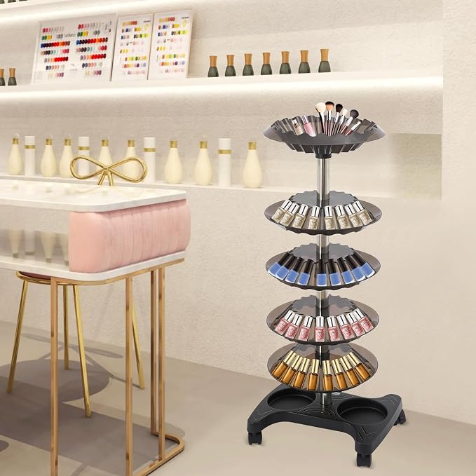 5-Tier Polish Carousel, 120-Bottle Cosmetic Tower w/Stainless Steel Core - Image 7