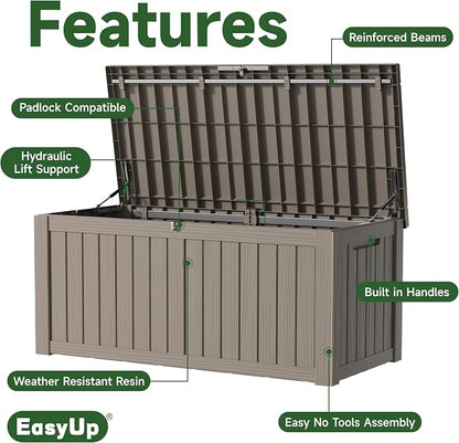 EasyUp 150 Gallon Outdoor Storage Box Waterproof, UV Resistant Resin Deck Box - Image 5